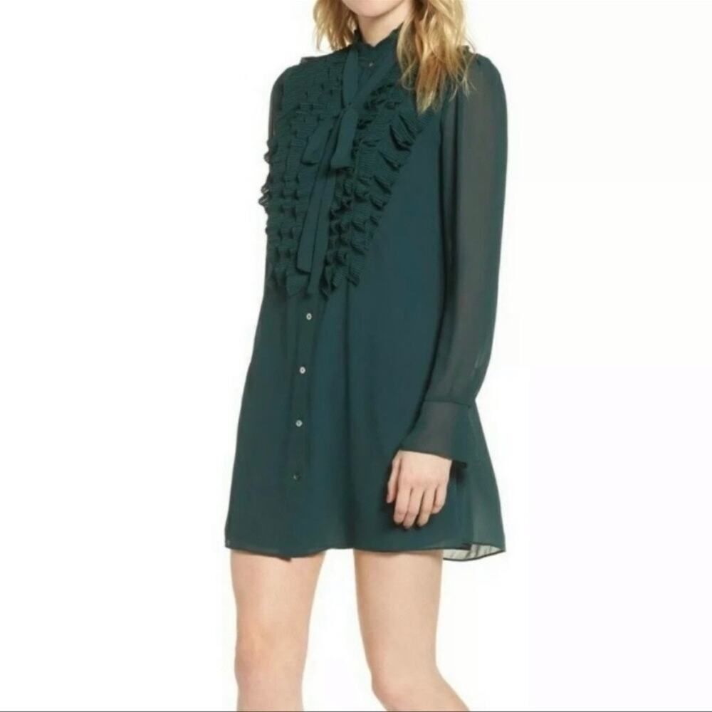 Bailey‎ 44 Green Near Death Ruffle Front Dress Size Small
